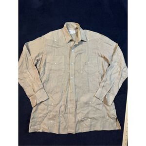 Vintage Damon Doug Guayabera Tan Multi Pocket Button Up Shirt Men’s Medium B1